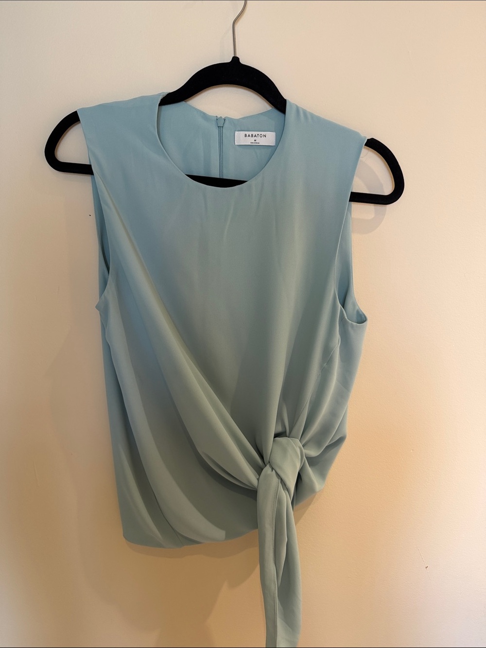 Babaton Pale Aqua Sleeveless Tie-Detail Blouse